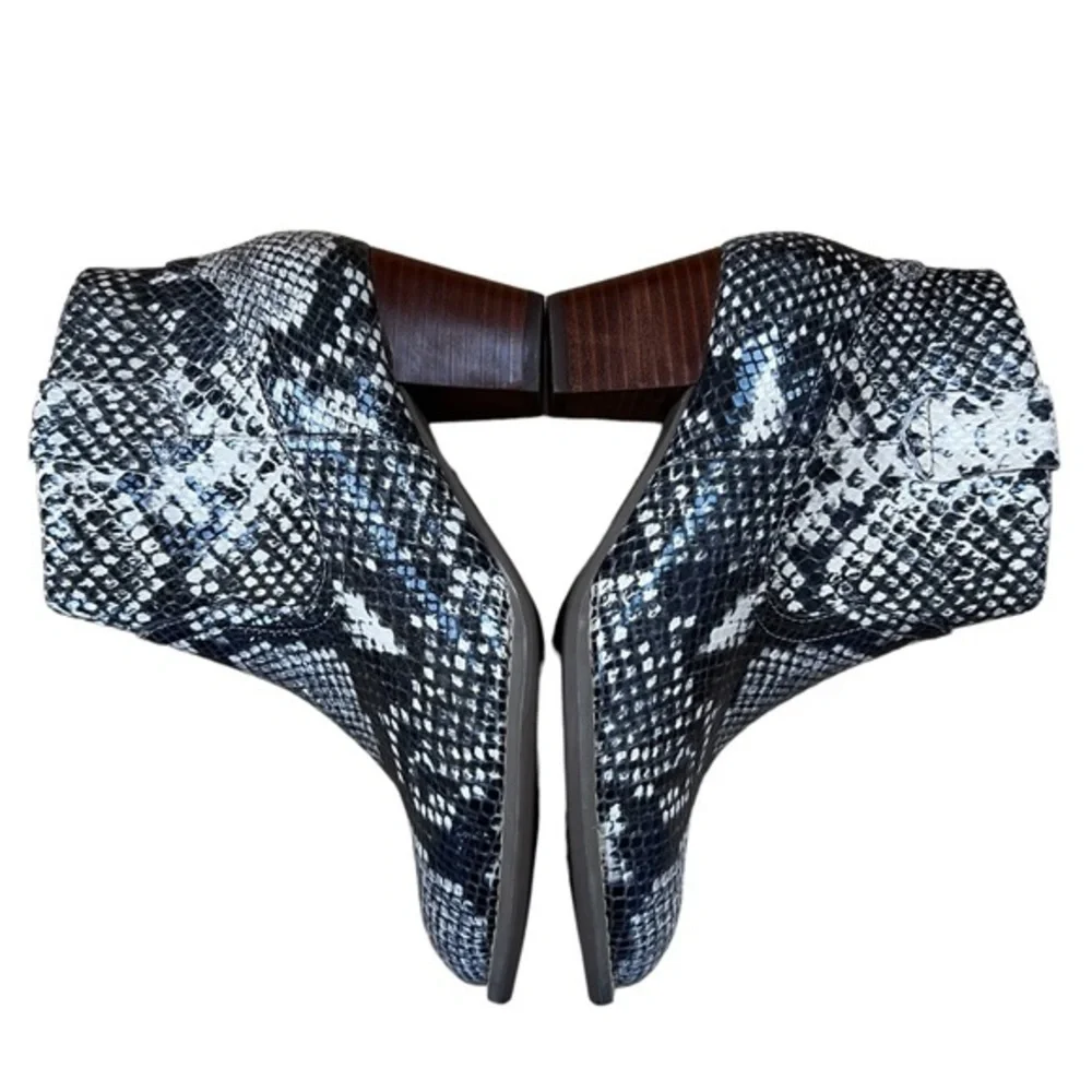 Vionic Booties Windom Womens 5 Black Cream‎ Snakeskin Print Leather Ankle Boots